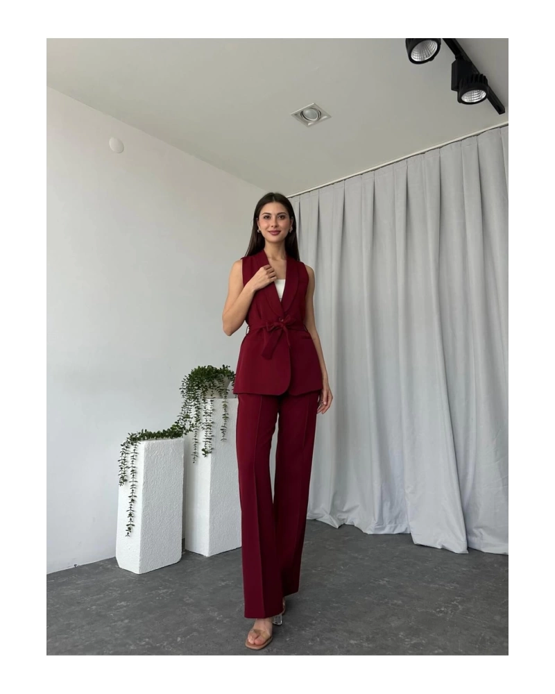 KADIN LEİLA YELEK PANTOLON TAKIM ASTARLİ KUŞAKLI