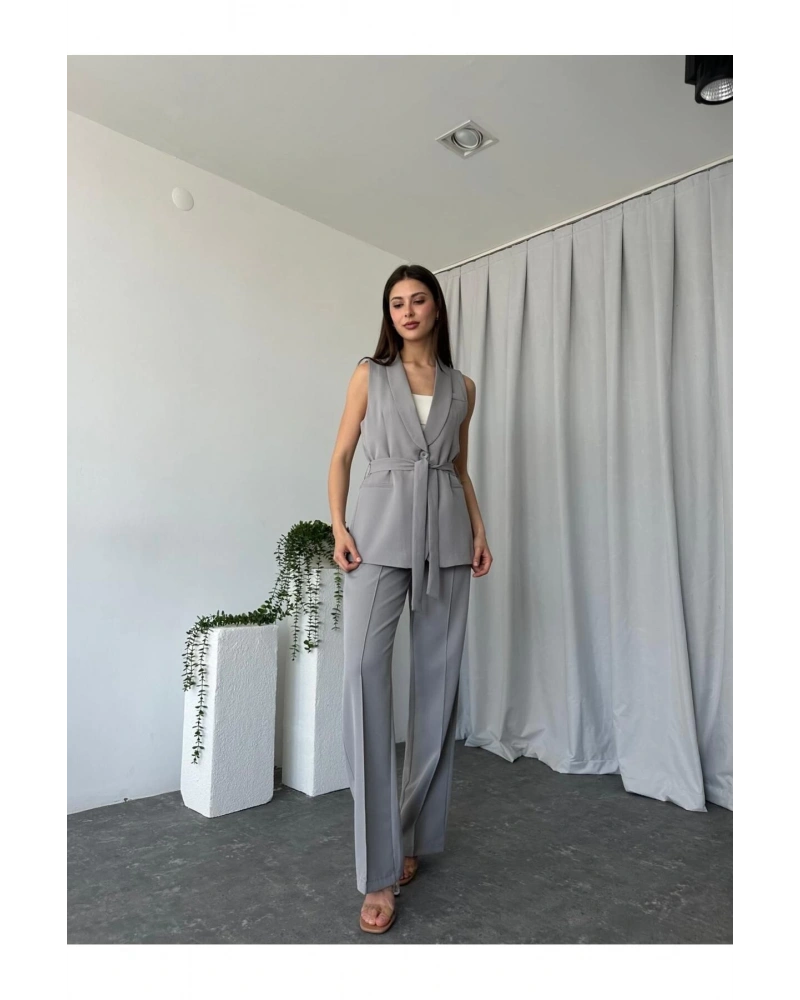 KADIN LEİLA YELEK PANTOLON TAKIM ASTARLİ KUŞAKLI