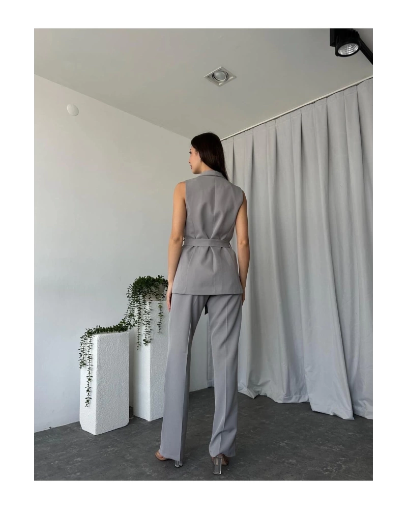 KADIN LEİLA YELEK PANTOLON TAKIM ASTARLİ KUŞAKLI