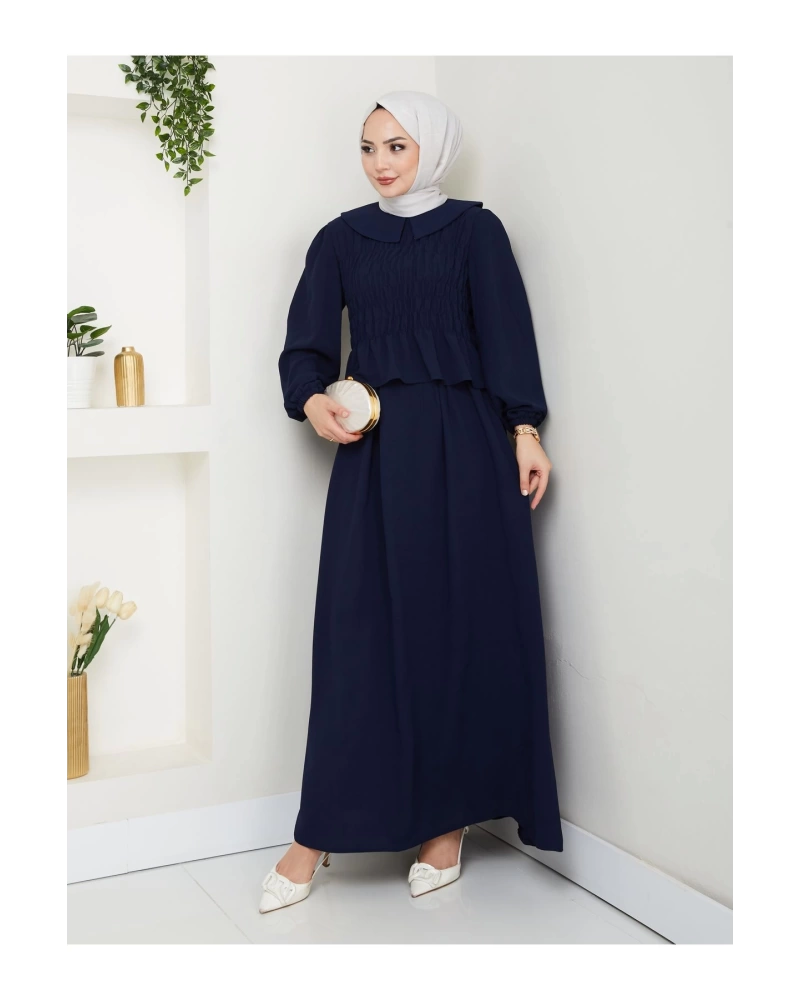 ETEKLI GİPELİ BLUZ BEBE YAKA TESETTÜR TAKIM