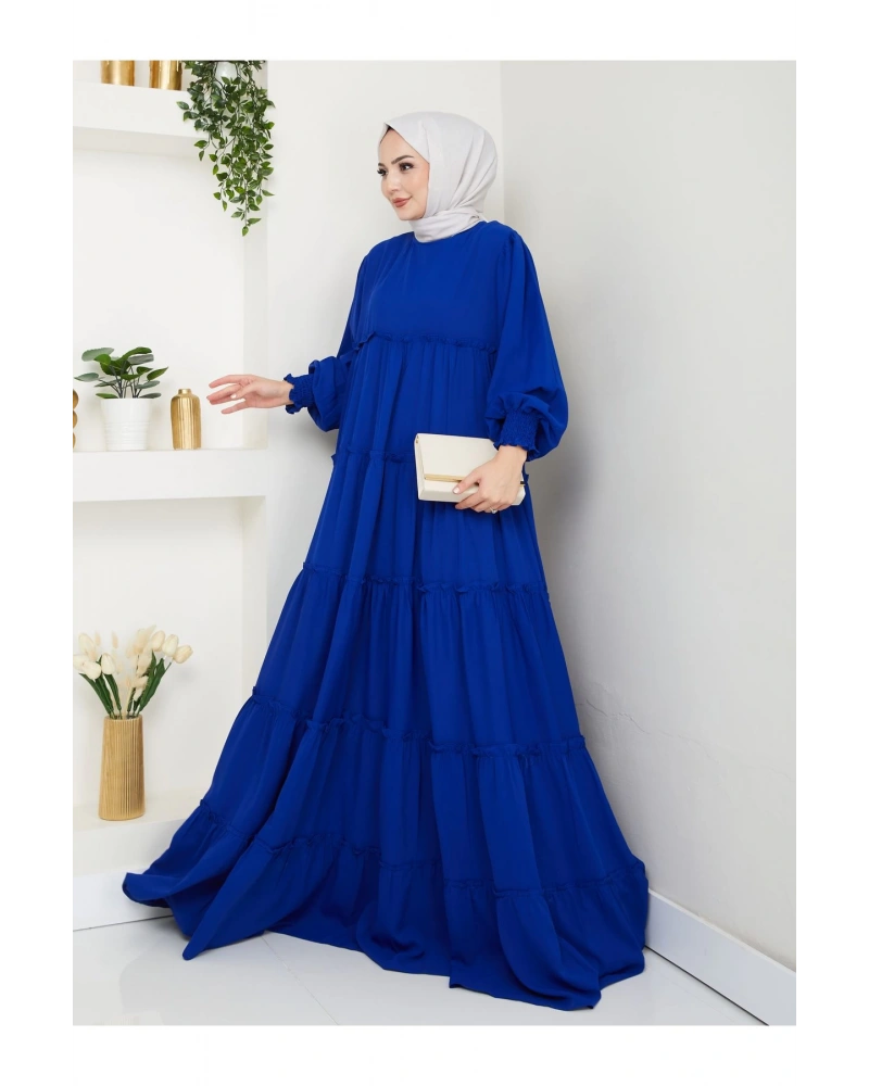 KATLI ELBİSE GİPELİ MANŞET KOLU TESETTÜR ELBİSE