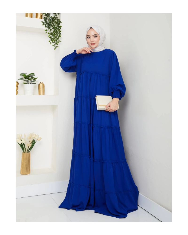KATLI ELBİSE GİPELİ MANŞET KOLU TESETTÜR ELBİSE