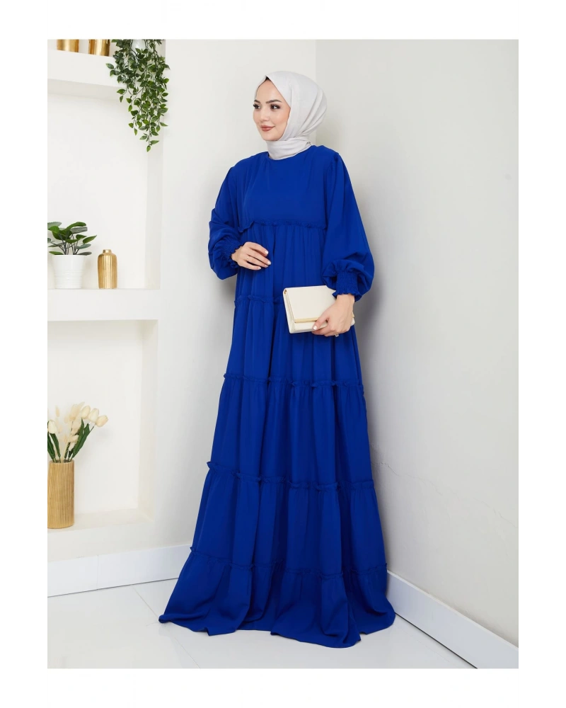 KATLI ELBİSE GİPELİ MANŞET KOLU TESETTÜR ELBİSE