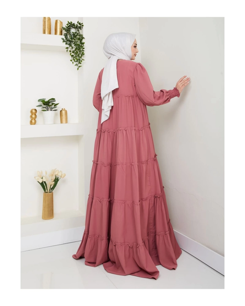 KATLI ELBİSE GİPELİ MANŞET KOLU TESETTÜR ELBİSE