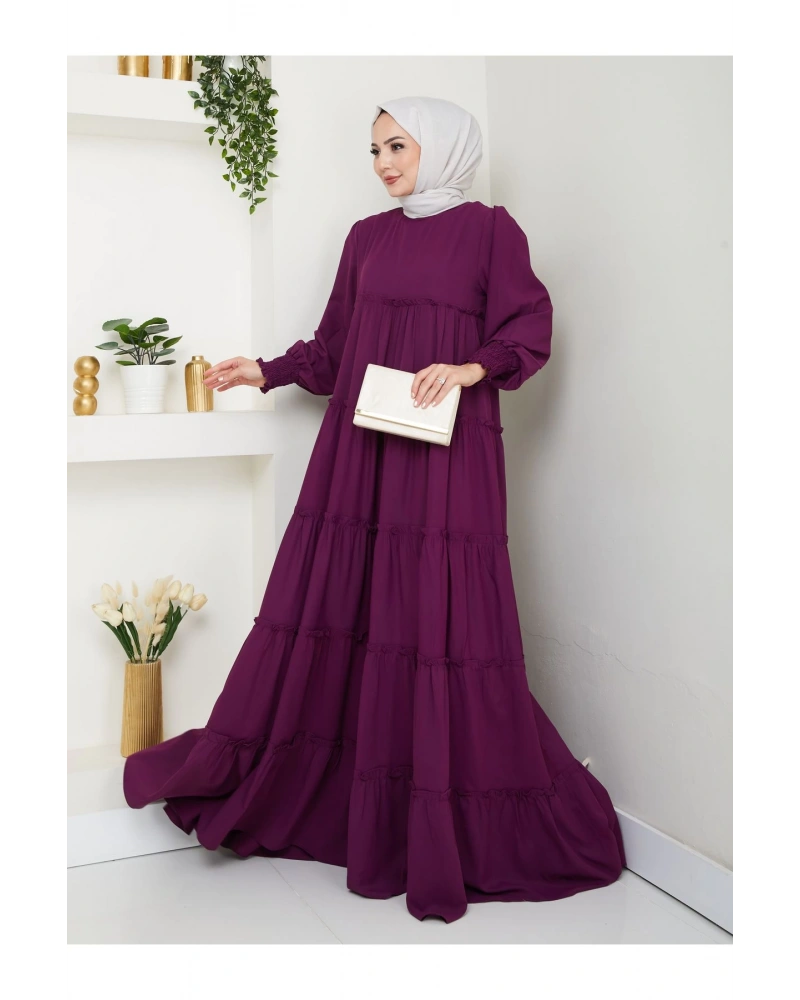 KATLI ELBİSE GİPELİ MANŞET KOLU TESETTÜR ELBİSE