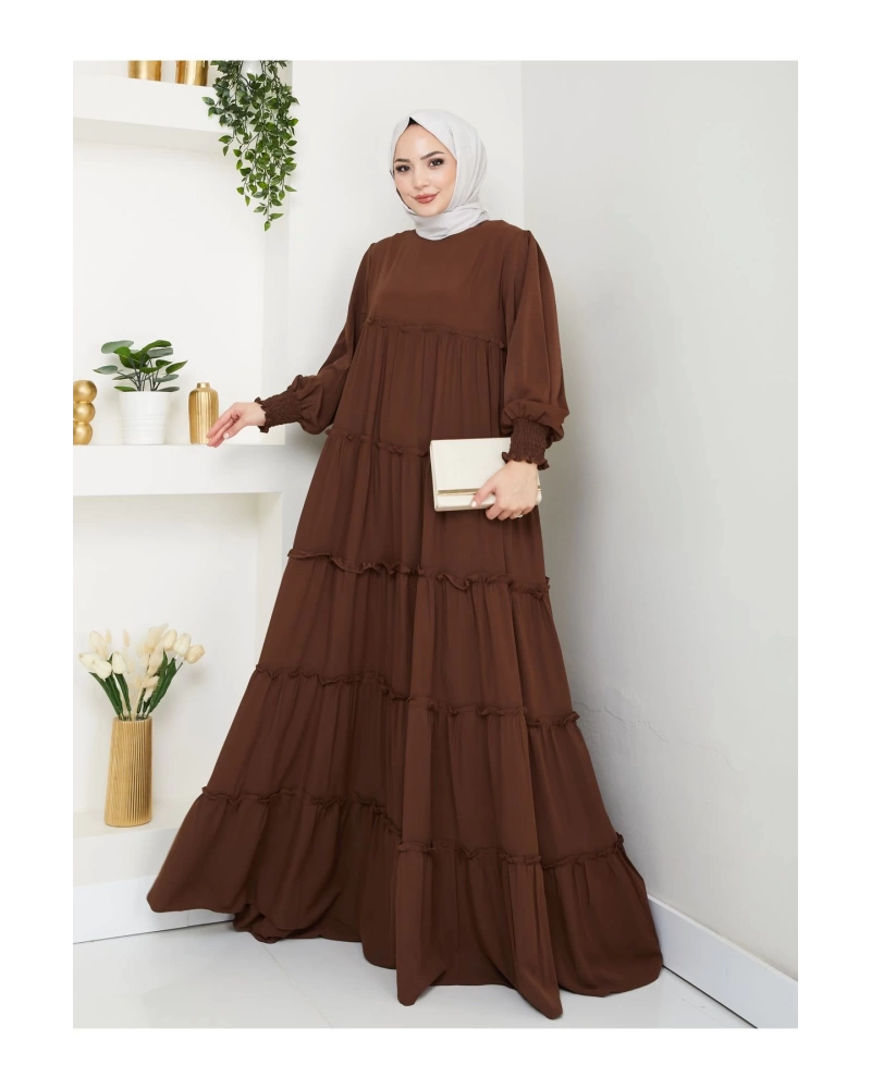 KATLI ELBİSE GİPELİ MANŞET KOLU TESETTÜR ELBİSE