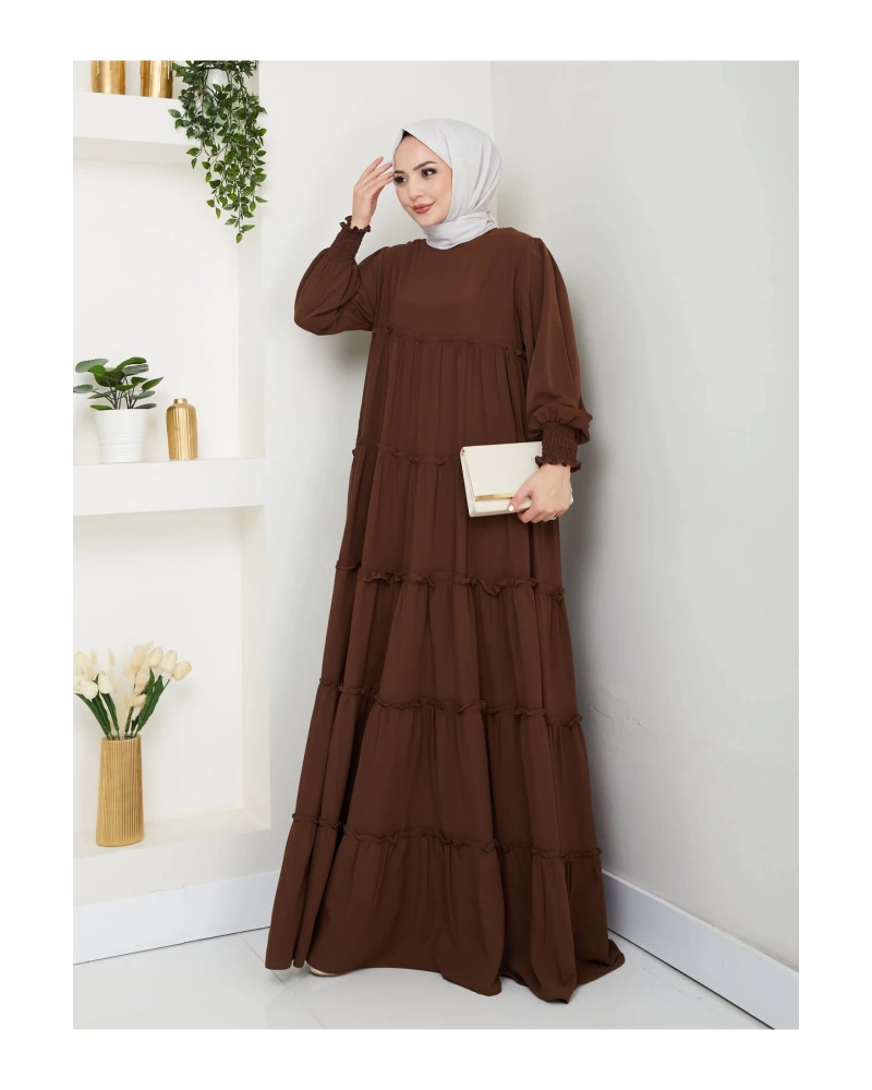 KATLI ELBİSE GİPELİ MANŞET KOLU TESETTÜR ELBİSE