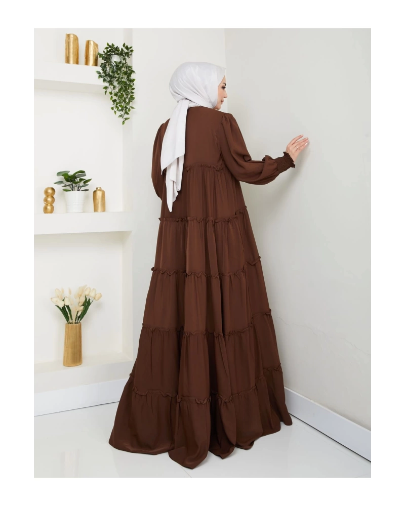 KATLI ELBİSE GİPELİ MANŞET KOLU TESETTÜR ELBİSE