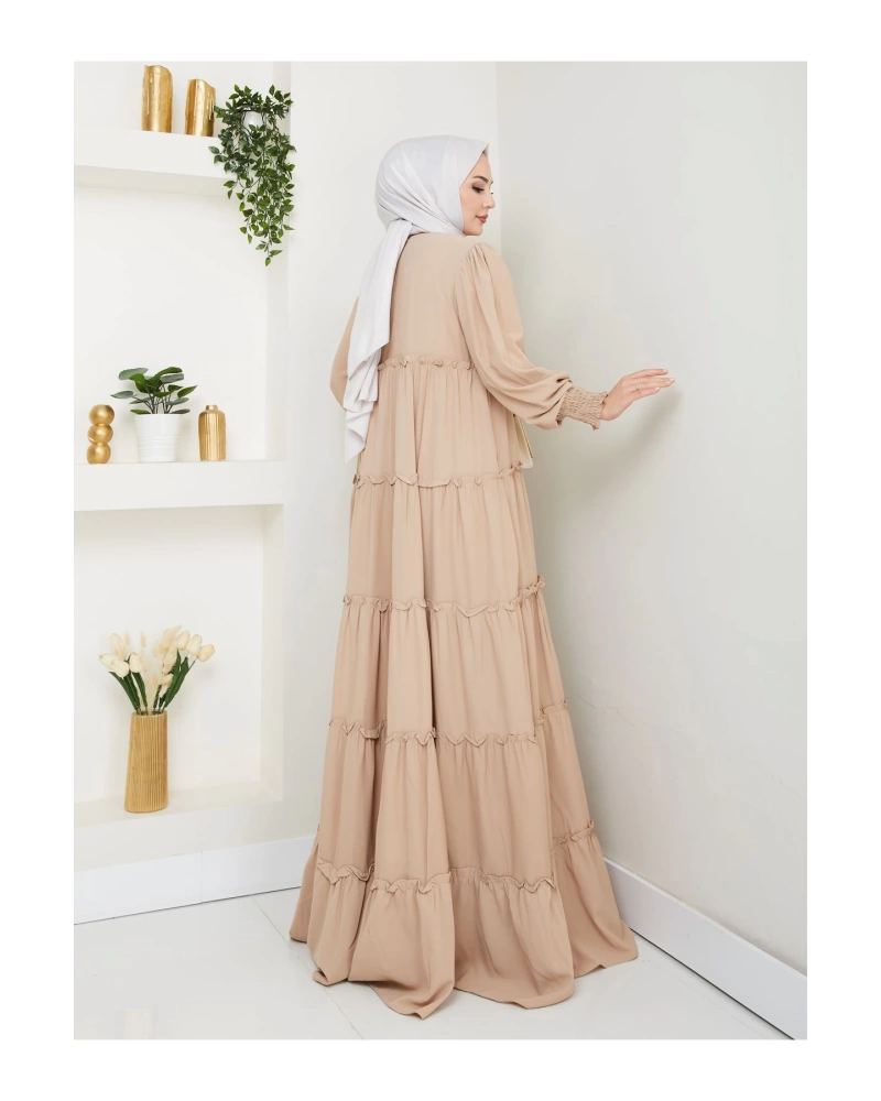 KATLI ELBİSE GİPELİ MANŞET KOLU TESETTÜR ELBİSE