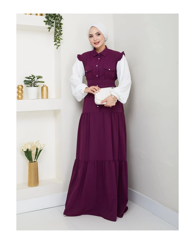 KOLU BEYAZ SALAŞ KADIN TESETTÜR ELBİSE