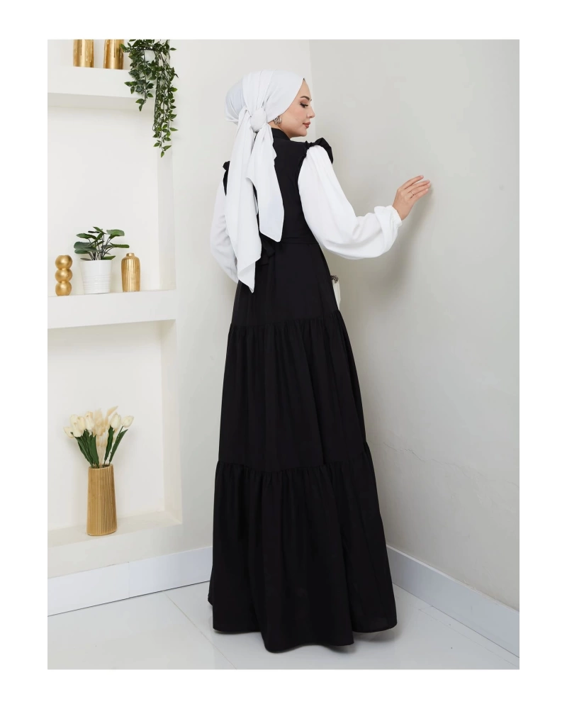 KOLU BEYAZ SALAŞ KADIN TESETTÜR ELBİSE