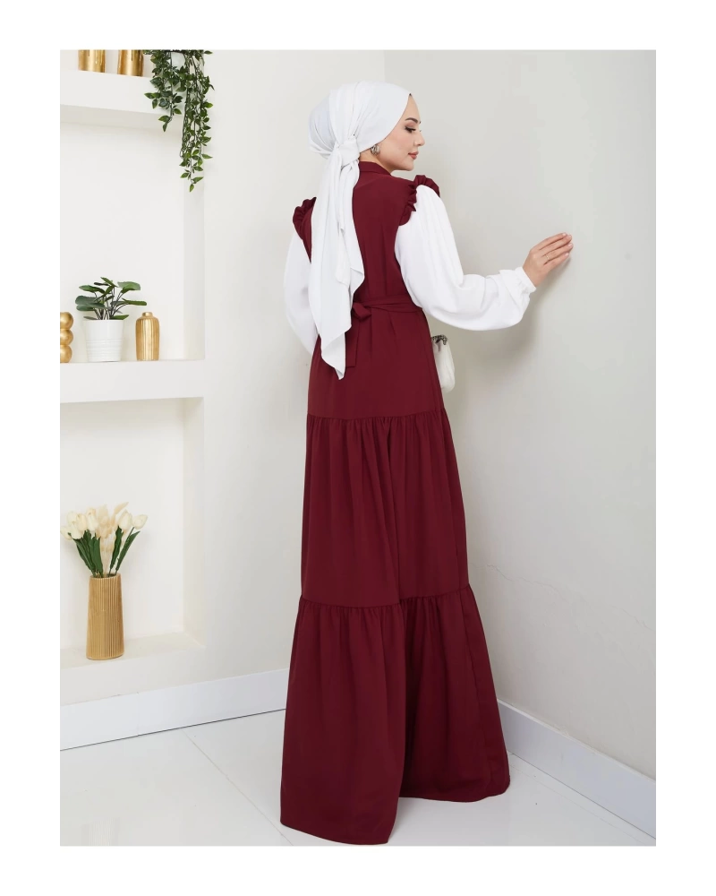 KOLU BEYAZ SALAŞ KADIN TESETTÜR ELBİSE