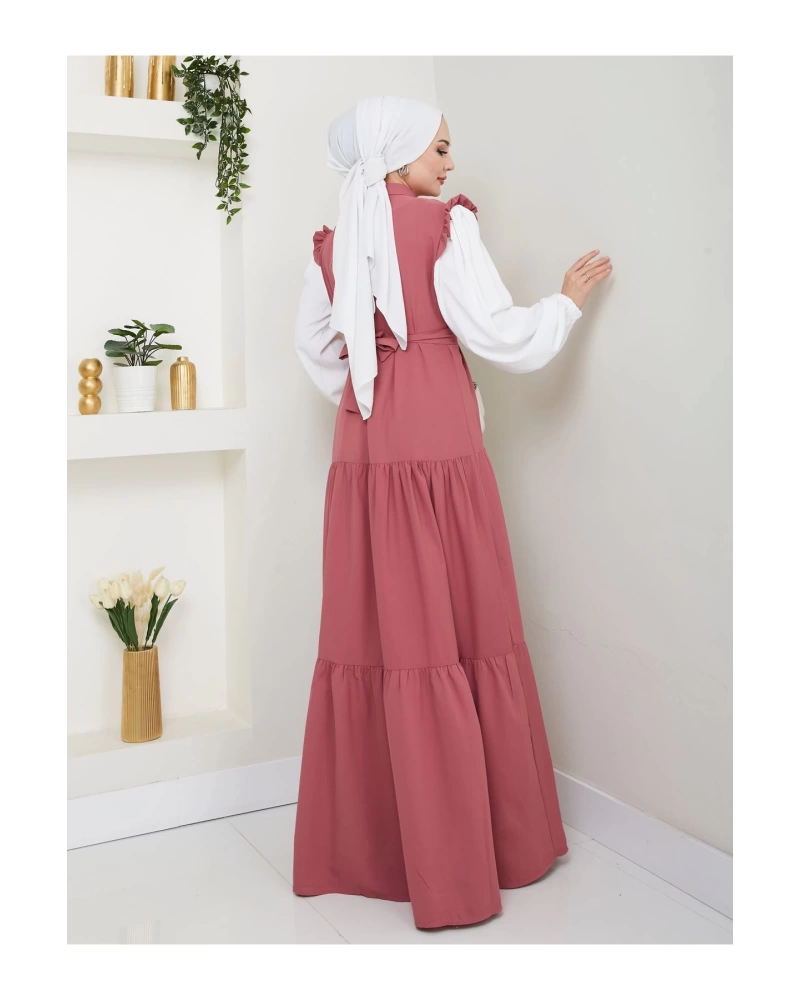KOLU BEYAZ SALAŞ KADIN TESETTÜR ELBİSE