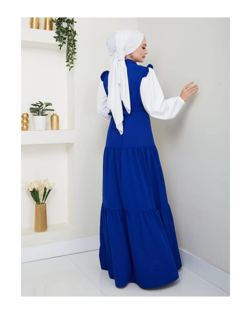 KOLU BEYAZ SALAŞ KADIN TESETTÜR ELBİSE