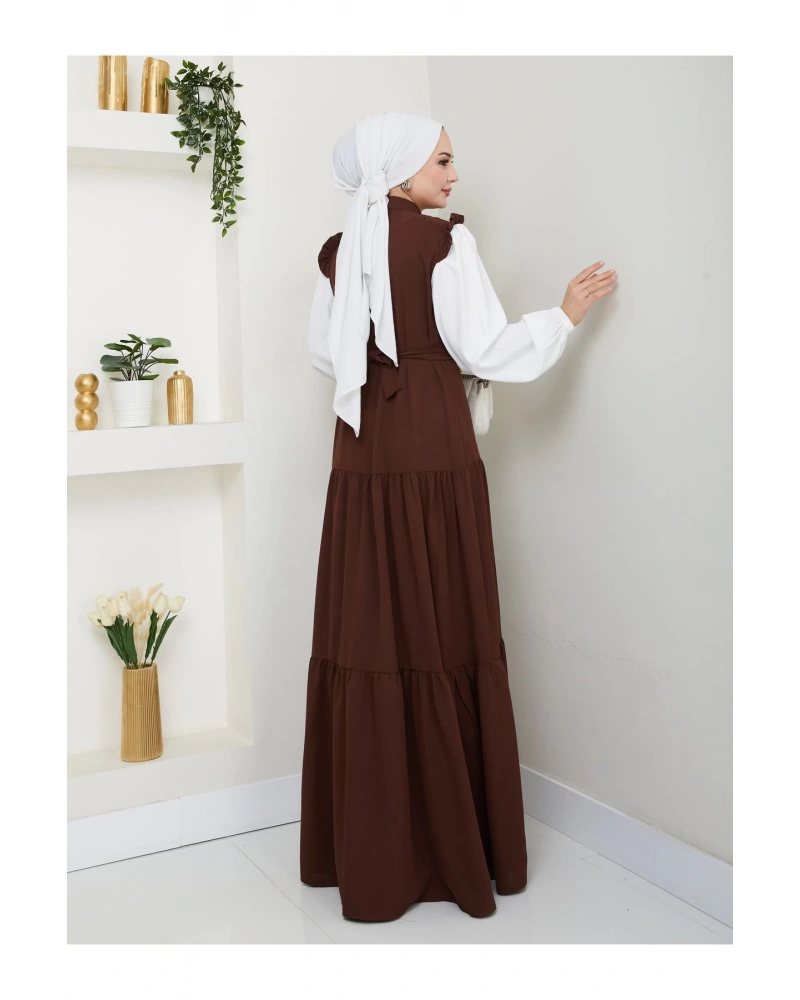 KOLU BEYAZ SALAŞ KADIN TESETTÜR ELBİSE