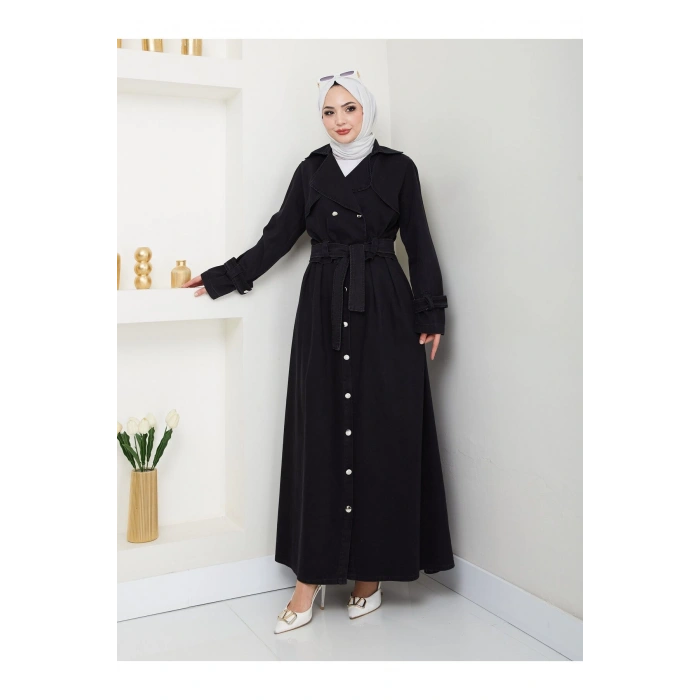 ETEKLİ CEKETLİ SİYAH KOT TESETTÜR TAKIM