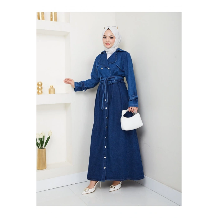 ETEKLİ CEKETLİ KOYU KOT TESETTÜR TAKIM