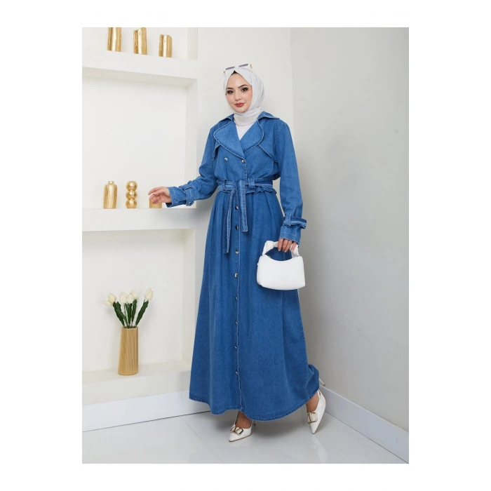 ETEKLİ CEKETLİ MAVİ KOT TESETTÜR TAKIM