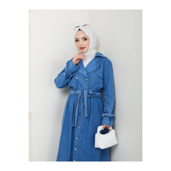 ETEKLİ CEKETLİ MAVİ KOT TESETTÜR TAKIM