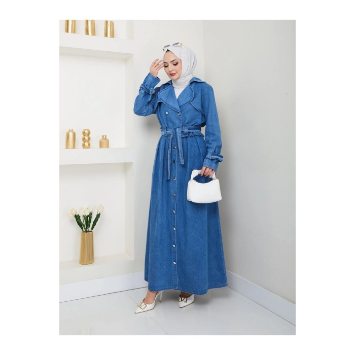 ETEKLİ CEKETLİ MAVİ KOT TESETTÜR TAKIM