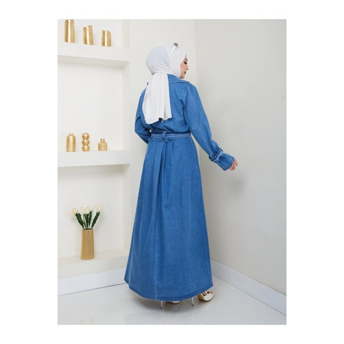 ETEKLİ CEKETLİ MAVİ KOT TESETTÜR TAKIM