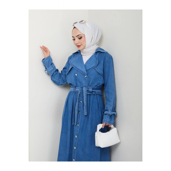 ETEKLİ CEKETLİ MAVİ KOT TESETTÜR TAKIM