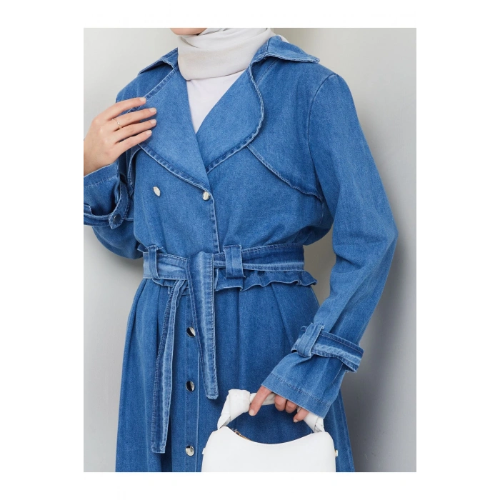 ETEKLİ CEKETLİ MAVİ KOT TESETTÜR TAKIM