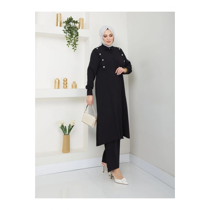 UZUN BOY GÖMLEK TAKIM  BATTAL TESETTÜR TAKIM SİYAH