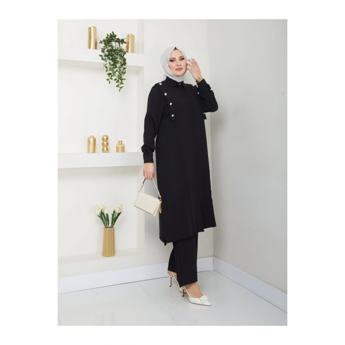 UZUN BOY GÖMLEK TAKIM  BATTAL TESETTÜR TAKIM SİYAH