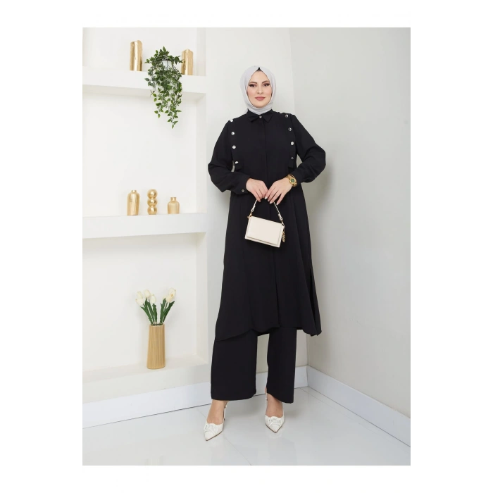 UZUN BOY GÖMLEK TAKIM  BATTAL TESETTÜR TAKIM SİYAH