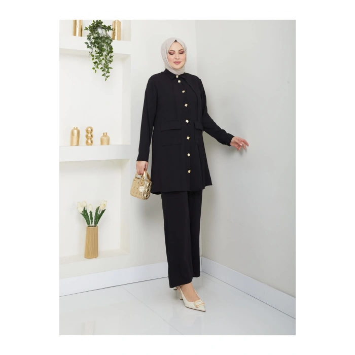 UZUN BOY GÖMLEK TAKIM  BATTAL TESETTÜR TAKIM SİYAH