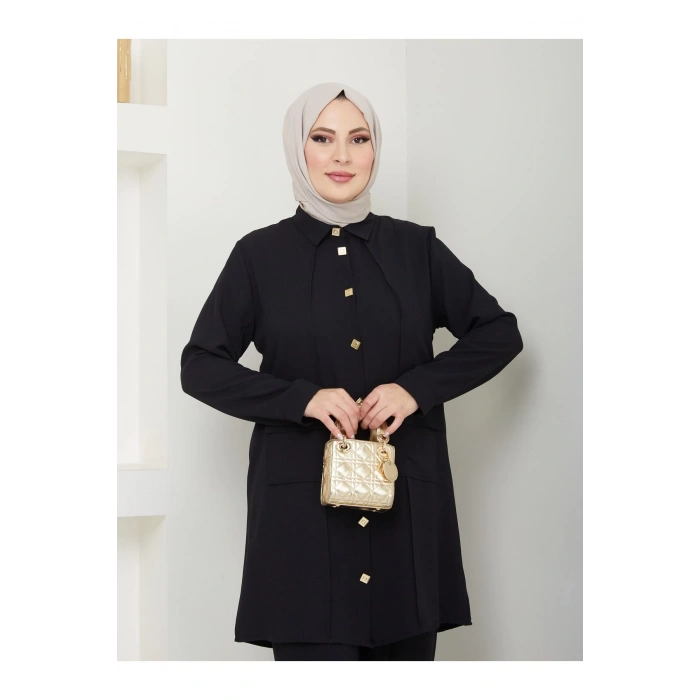 UZUN BOY GÖMLEK TAKIM  BATTAL TESETTÜR TAKIM SİYAH