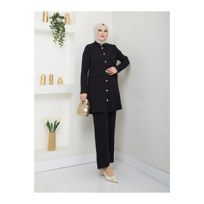 UZUN BOY GÖMLEK TAKIM  BATTAL TESETTÜR TAKIM SİYAH