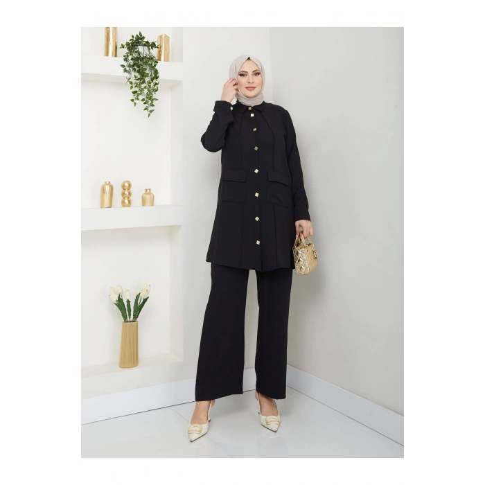 UZUN BOY GÖMLEK TAKIM  BATTAL TESETTÜR TAKIM SİYAH