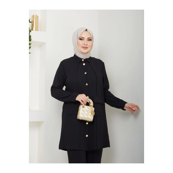 UZUN BOY GÖMLEK TAKIM  BATTAL TESETTÜR TAKIM SİYAH