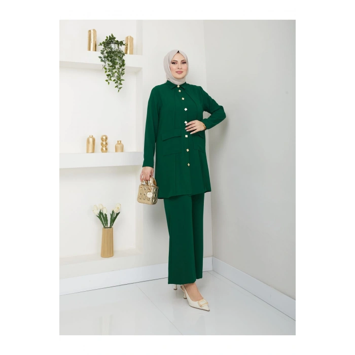 UZUN BOY GÖMLEK TAKIM  BATTAL TESETTÜR TAKIM ZÜMRÜT