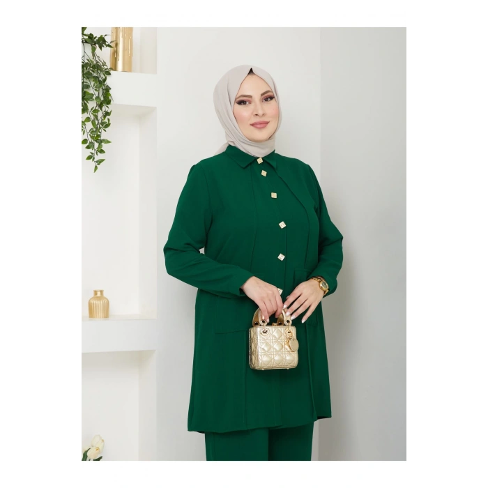 UZUN BOY GÖMLEK TAKIM  BATTAL TESETTÜR TAKIM ZÜMRÜT