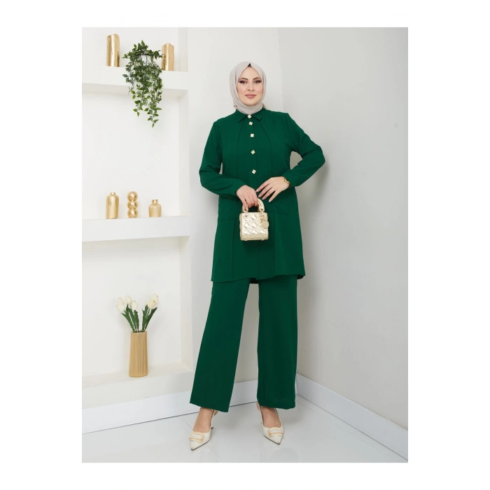 UZUN BOY GÖMLEK TAKIM  BATTAL TESETTÜR TAKIM ZÜMRÜT