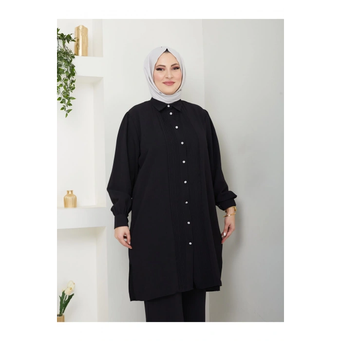 UZUN BOY GÖMLEK TAKIM  BATTAL TESETTÜR TAKIM SİYAH