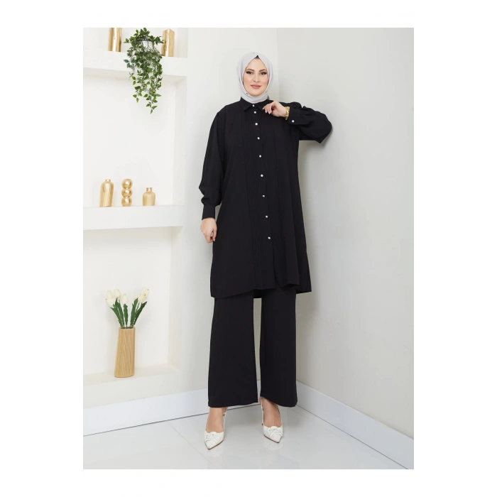 UZUN BOY GÖMLEK TAKIM  BATTAL TESETTÜR TAKIM SİYAH