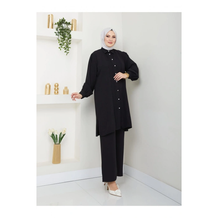 UZUN BOY GÖMLEK TAKIM  BATTAL TESETTÜR TAKIM SİYAH