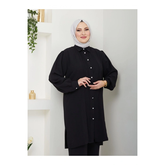 UZUN BOY GÖMLEK TAKIM  BATTAL TESETTÜR TAKIM SİYAH