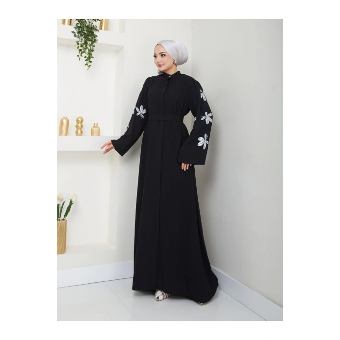 KELEBEK BASKI ABAYA TESETTÜR GIYIM KADIN FERACE ELBISE SİYAH