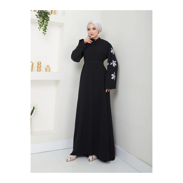 KELEBEK BASKI ABAYA TESETTÜR GIYIM KADIN FERACE ELBISE SİYAH
