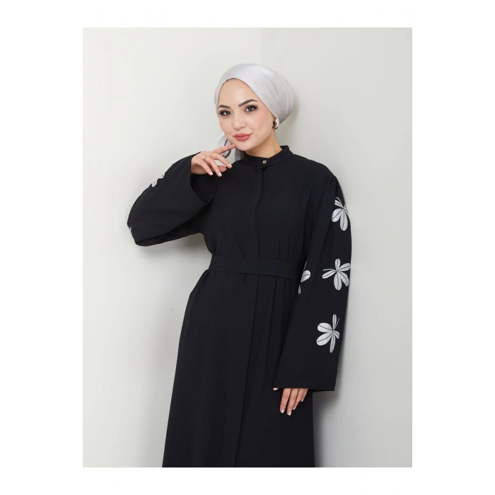KELEBEK BASKI ABAYA TESETTÜR GIYIM KADIN FERACE ELBISE SİYAH