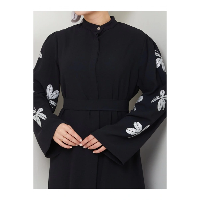 KELEBEK BASKI ABAYA TESETTÜR GIYIM KADIN FERACE ELBISE SİYAH