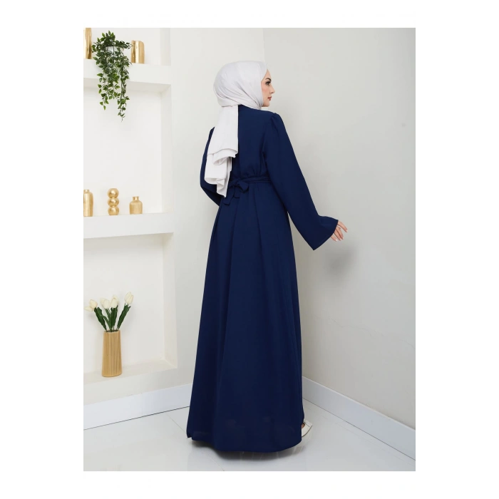 TAŞLİ ABAYA TESETTÜR GIYIM KADIN FERACE ELBISE LACIVERT