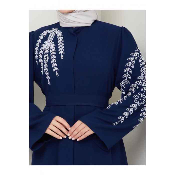 TAŞLİ ABAYA TESETTÜR GIYIM KADIN FERACE ELBISE LACIVERT