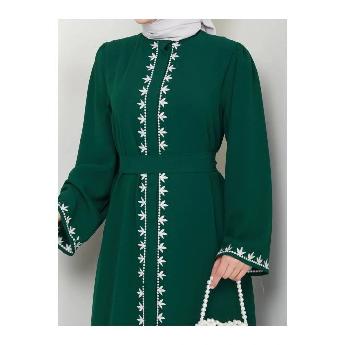 NAKIŞLI ABAYA TESETTÜR GIYIM KADIN FERACE ELBISE ZÜMRÜT
