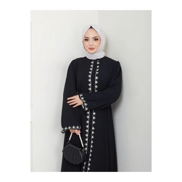 NAKIŞLI ABAYA TESETTÜR GIYIM KADIN FERACE ELBISE SİYAH